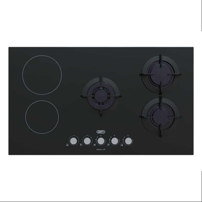 Defy Black Glass Dual Fuel Hob 3 burner 2 Electric– DHG902